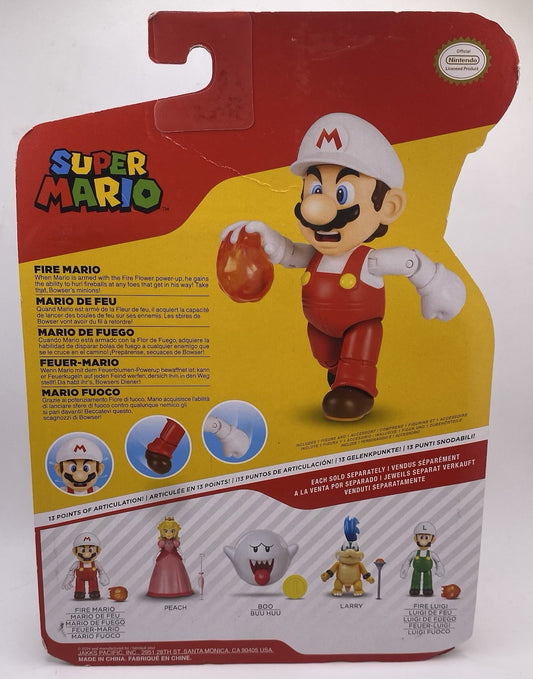 Super Mario Bros Fire Mario W/ Fireball 4" Action Figure Jakks Pacific Nintendo