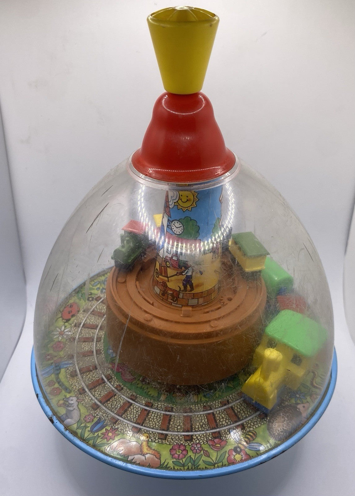 Vintage 1950sKarl Rohrseitz Zirndorf Spin Top Toy Tin Top Train 11" West Germany