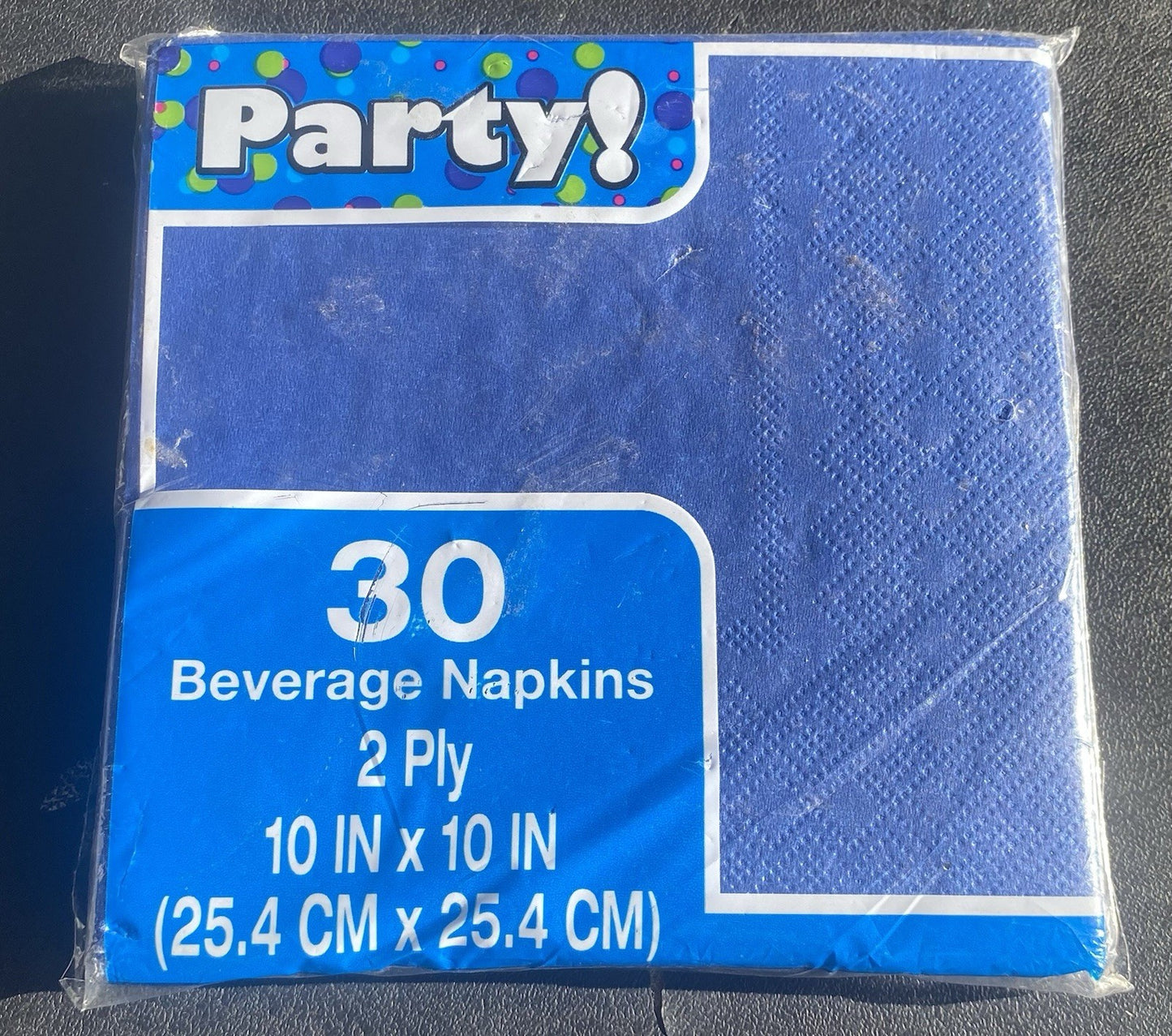 PARTY ! 30 Piece Beverage Napkins 2 Ply (10inch X 10inch) (25.4cm X 25.4cm) BLUE