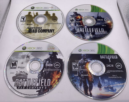Bundle Of 4 Pack Xbox 360 Battlefield Bad Company 1&2 , Battlefield 3&4 (tested)