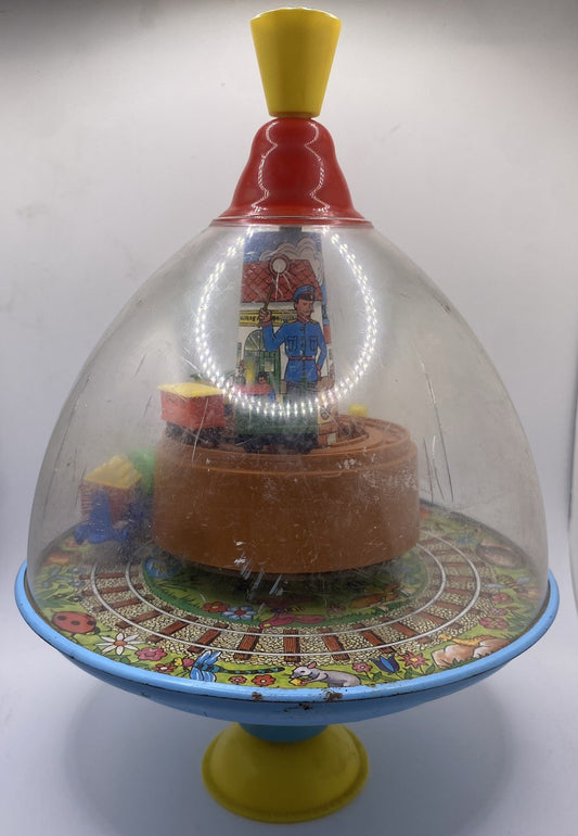 Vintage 1950sKarl Rohrseitz Zirndorf Spin Top Toy Tin Top Train 11" West Germany