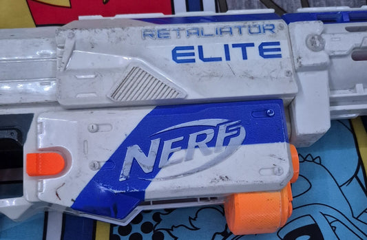 Nerf N-Strike Elite White Retaliator Dart Gun Blaster /Missing Dart Mag & Darts!