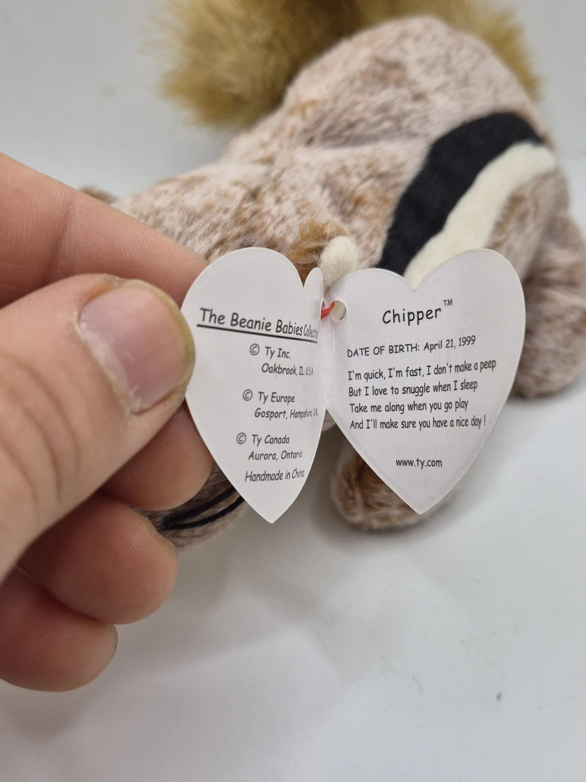 Ty Beanie Baby Chipper the Chipmunk DOB April 21, 1999 MWMT