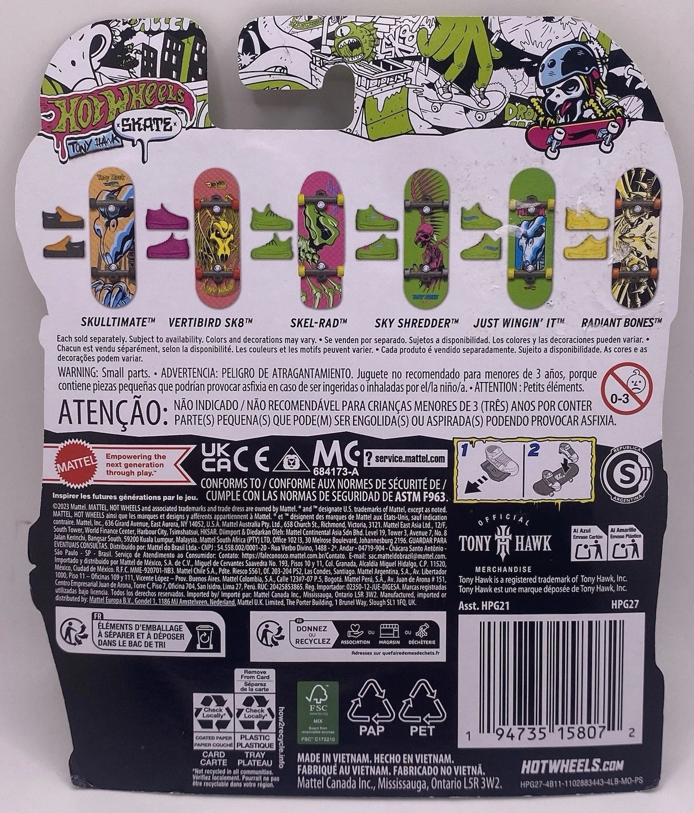 HOT WHEELS TONY HAWK SKATE SKEL-RAD FINGER BOARDS WITH GREEN SHOES 2022 NEW