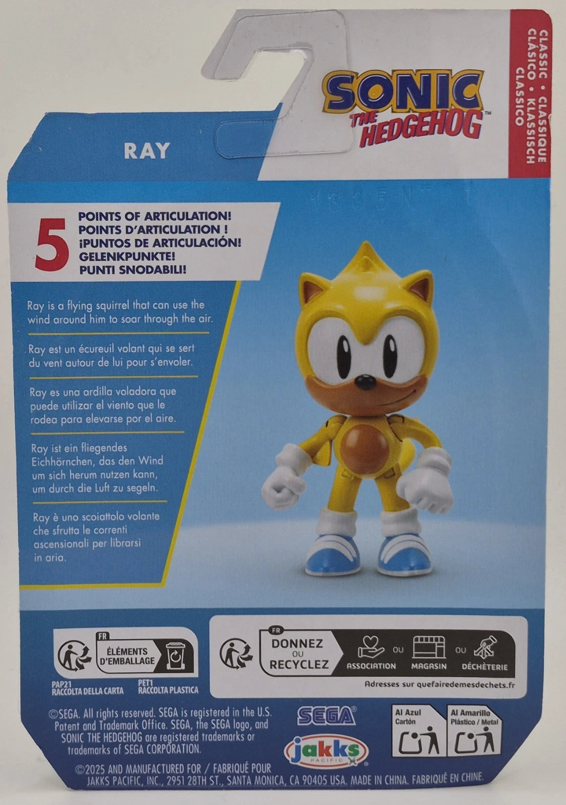 Sonic the Hedgehog Classic Ray 2.5" Articulated Figure Jakks Pacific New in Box