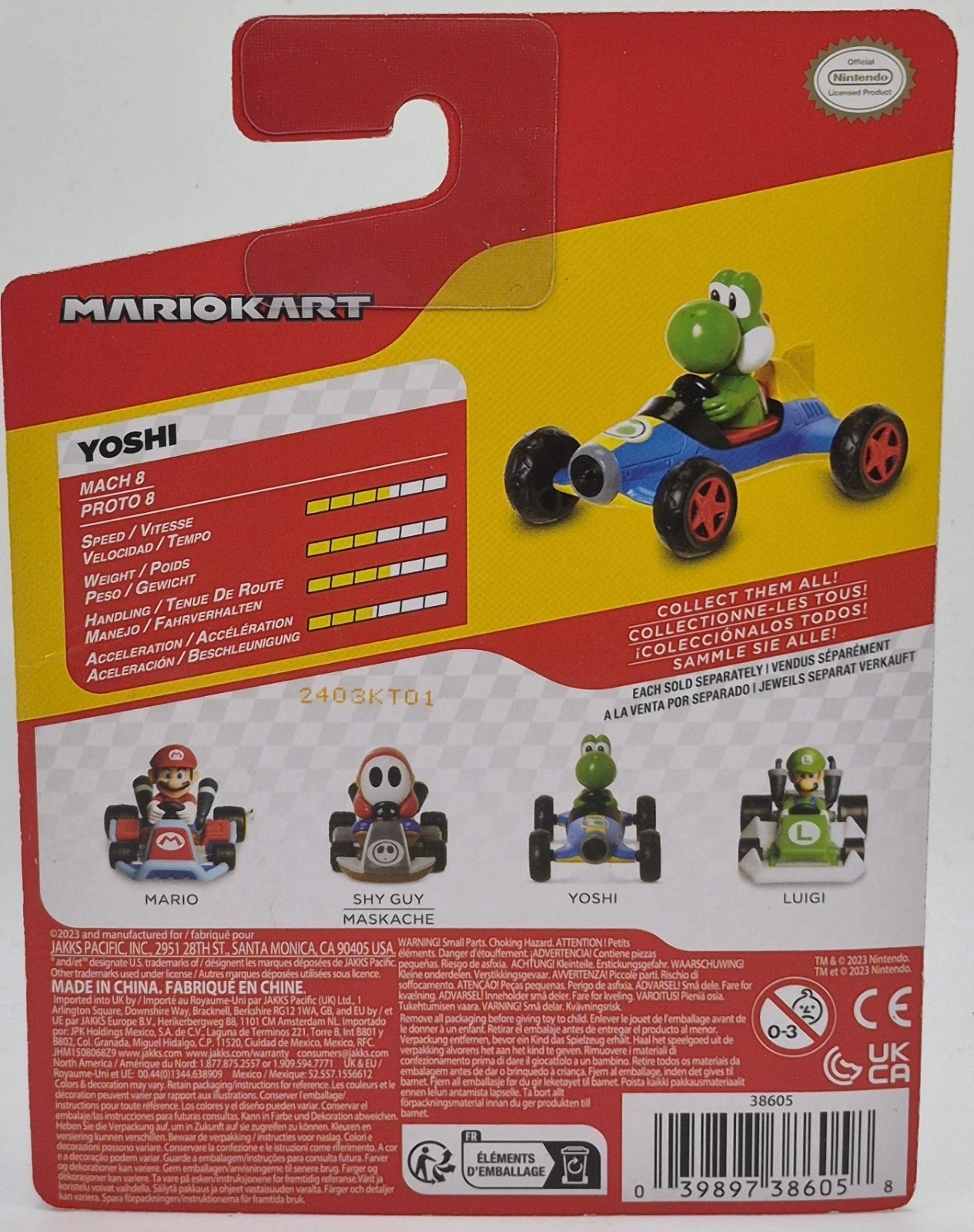 World of Nintendo Super Mario Kart 8 Yoshi Blue Car Jakks Pacific Figure NEW