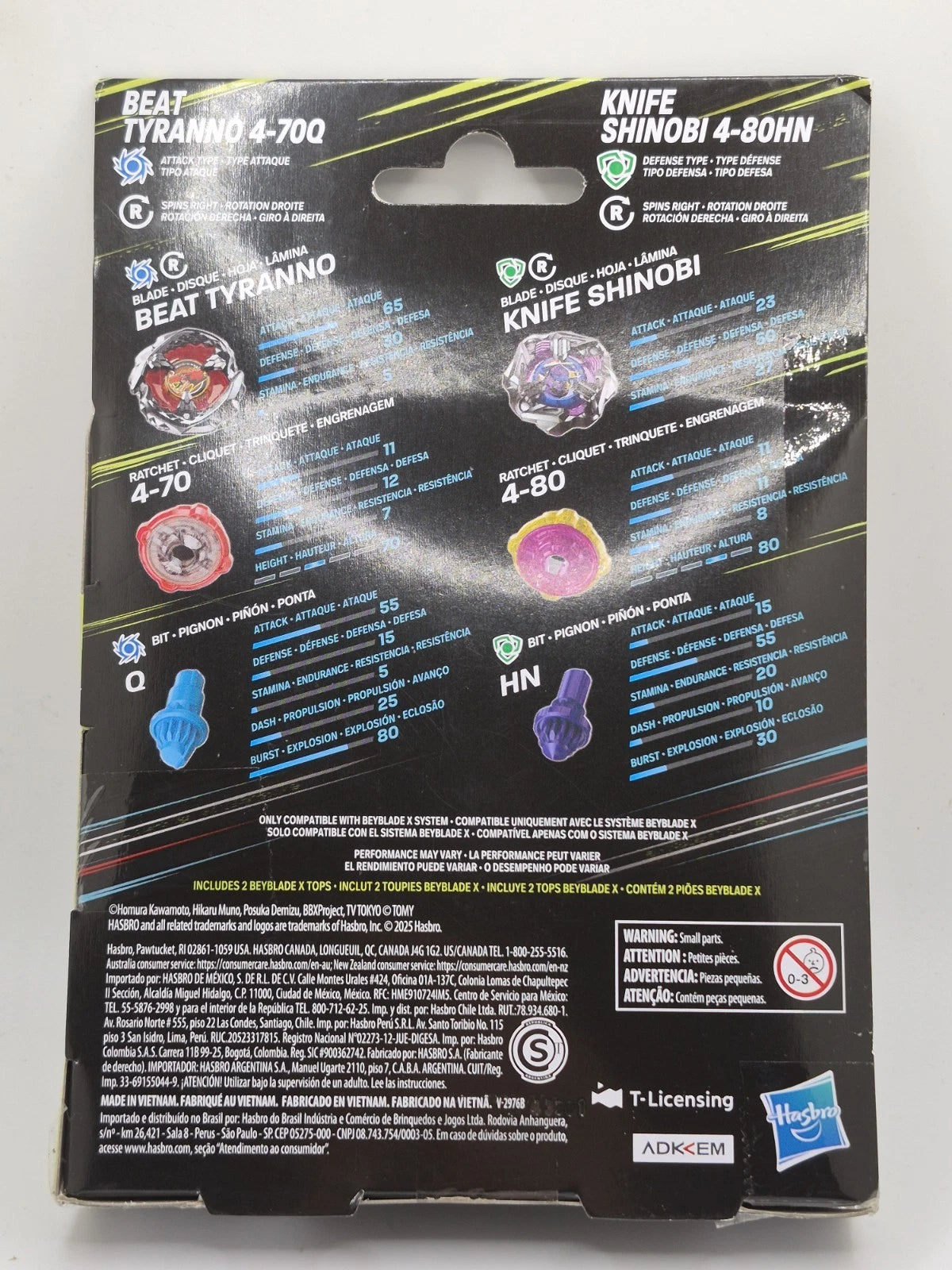 Beyblade X Beat Tyranno 4-70Q & Knife Shinobi 4-80HN Spinning Top Battle Set