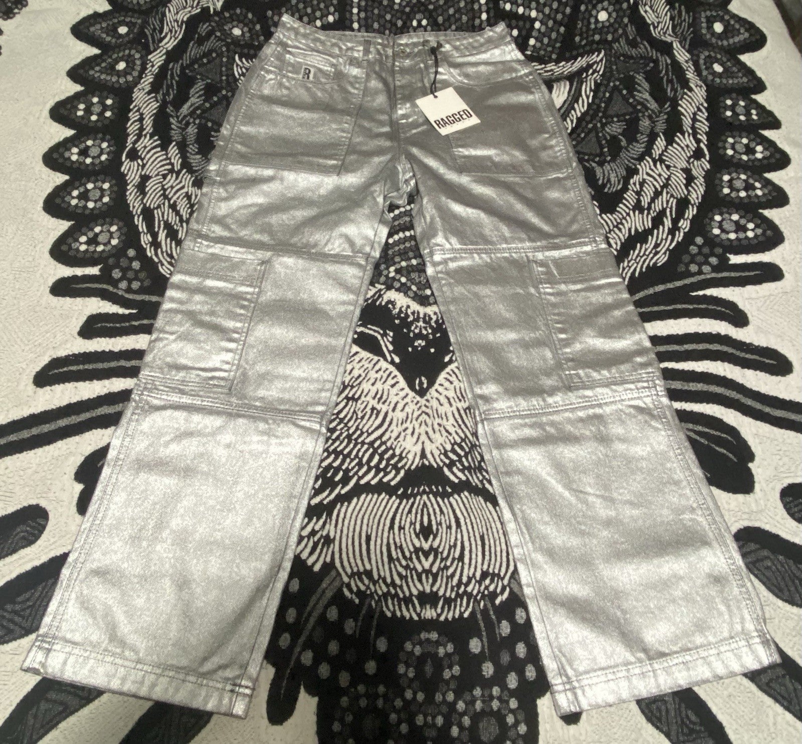 Ragged Priest satalite metallic silver straight leg jeans size: 32 #silverjeans