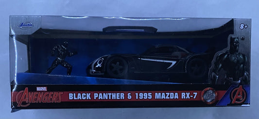 1995 MAZDA RX-7 RHD & BLACK PANTHER FIGURE "THE AVENGERS" 1/32 MODEL JADA 33078