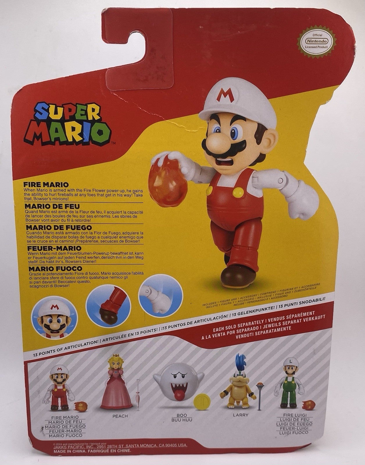 Super Mario Bros Fire Mario W/ Fireball 4" Action Figure Jakks Pacific Nintendo