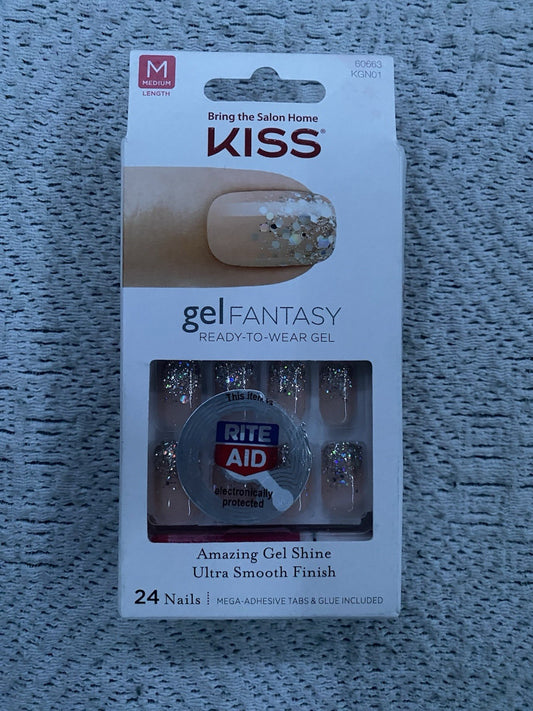 NEW Kiss Nails Gel Fantasy Press or Glue Manicure Medium Silver Glitter Sparkle