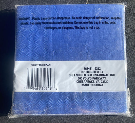 PARTY ! 30 Piece Beverage Napkins 2 Ply (10inch X 10inch) (25.4cm X 25.4cm) BLUE