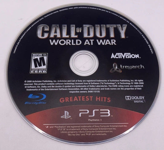 Call of Duty: World at War (Sony PlayStation 3, 2008) Game Disc Only GH
