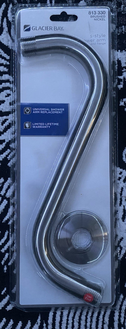 Glacier Bay Universal S-Style Shower Arm & Flange Brushed Nickel - 813 330 - NEW