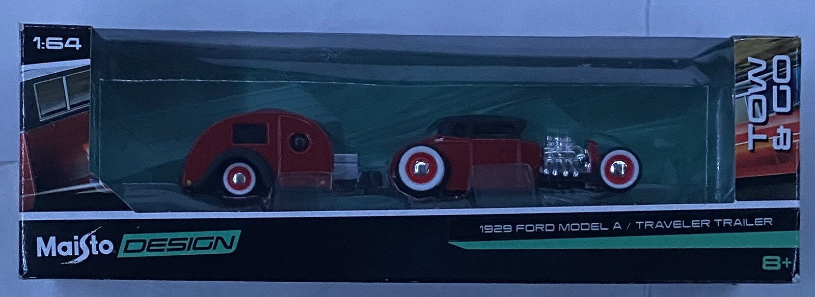 Maisto Die Cast ~ 1929 Ford Model A & Travel Trailer ~ 1:64 Scale