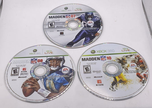 BUNDLE PACK OF 3 NFL MADDEN 07,08,10 XBOX 360 They All Have Been Tested!