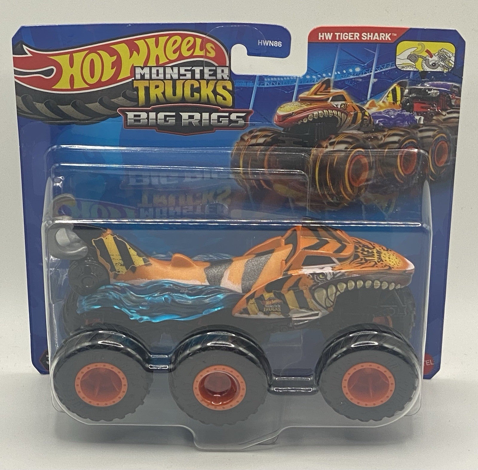 Hot Wheels MT Big rigs Set Of 4: 5 Alarm, Rhinomite, HW tiger Shark, Mega Wrex