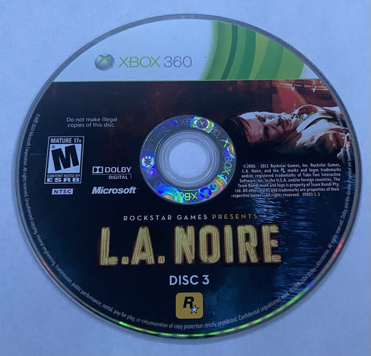 L.A. Noire Microsoft Xbox 360 Loose Disc #3 Only (tested It Works!)