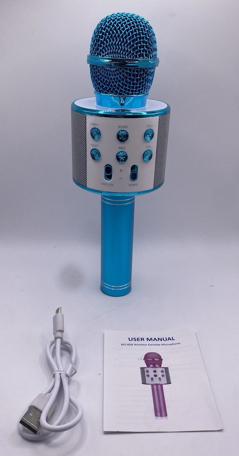 Handheld KTV WS-858 Wireless Microphone and HiFi Speaker Set Blue (TESTED WORKS)