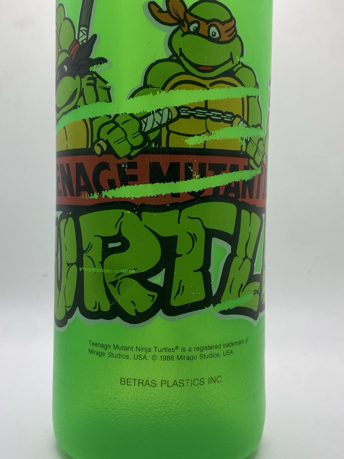 Vintage Teenage Mutant Ninja Turtles TNMT Green Cup 1988 Mirago studios W/ Straw