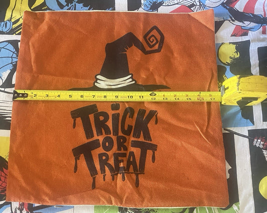 Trick Or Treat Holloween Pillow Cover 17x17 With Zipper Orange