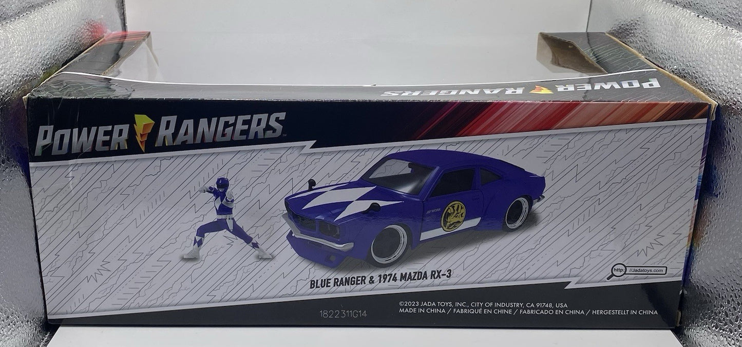 JADA 1974 MAZDA RX-3 & BLUE RANGER FIGURE "POWER RANGERS" 1/24 DIECAST CAR