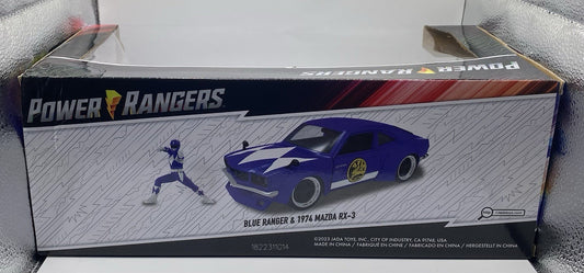 JADA 1974 MAZDA RX-3 & BLUE RANGER FIGURE "POWER RANGERS" 1/24 DIECAST CAR