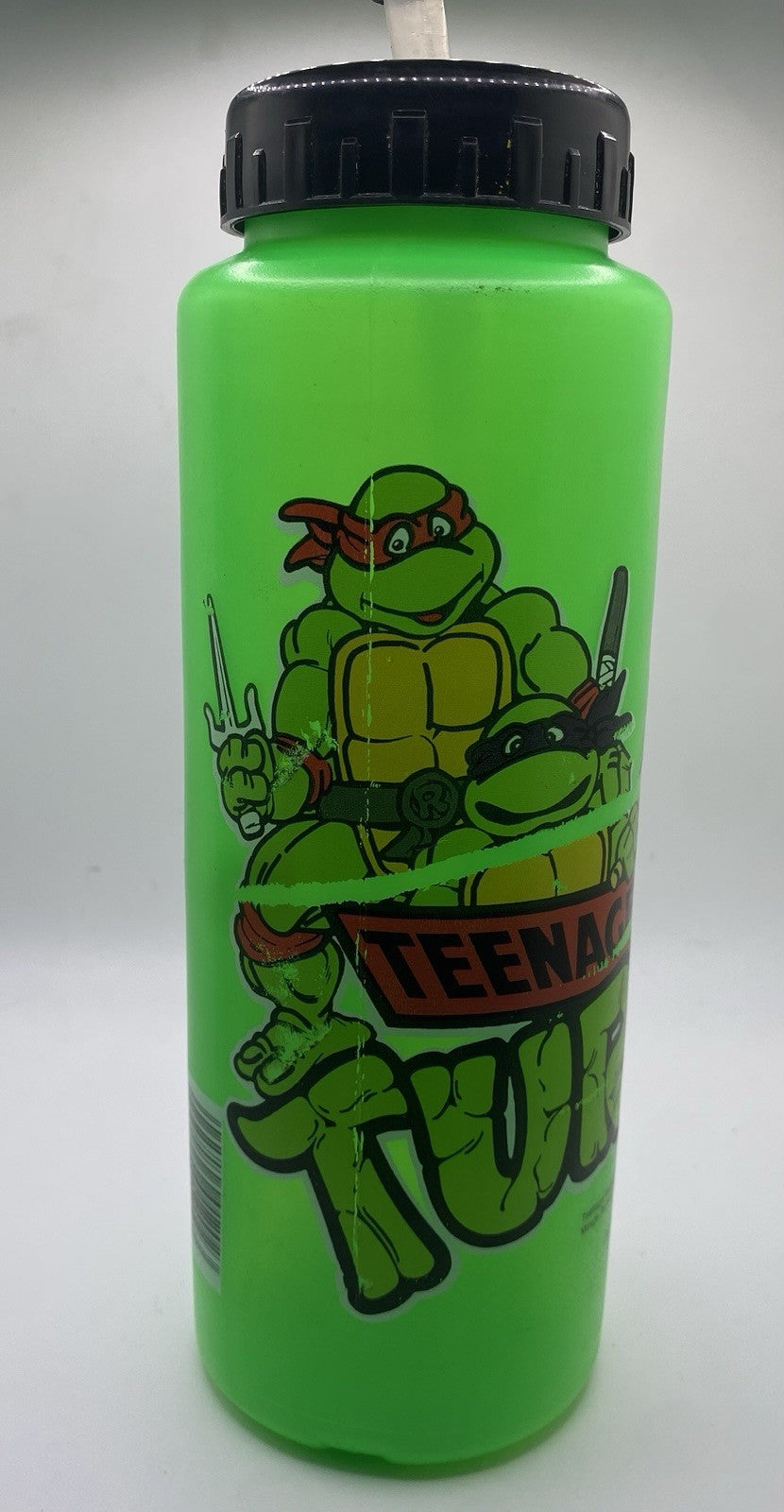 Vintage Teenage Mutant Ninja Turtles TNMT Green Cup 1988 Mirago studios W/ Straw