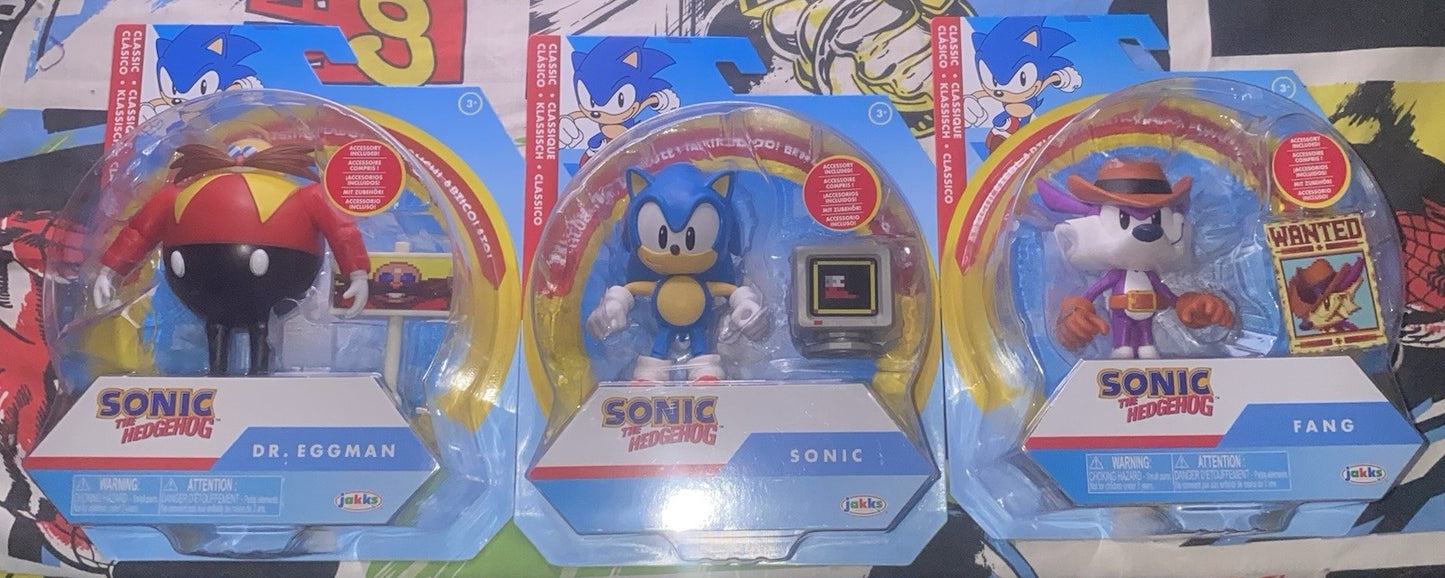 Lot Of 3 Sonic The Headhog Jakks Pacific Figures: Sonic, Dr.Eggman, Fang