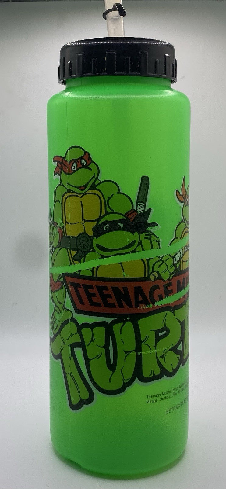 Vintage Teenage Mutant Ninja Turtles TNMT Green Cup 1988 Mirago studios W/ Straw