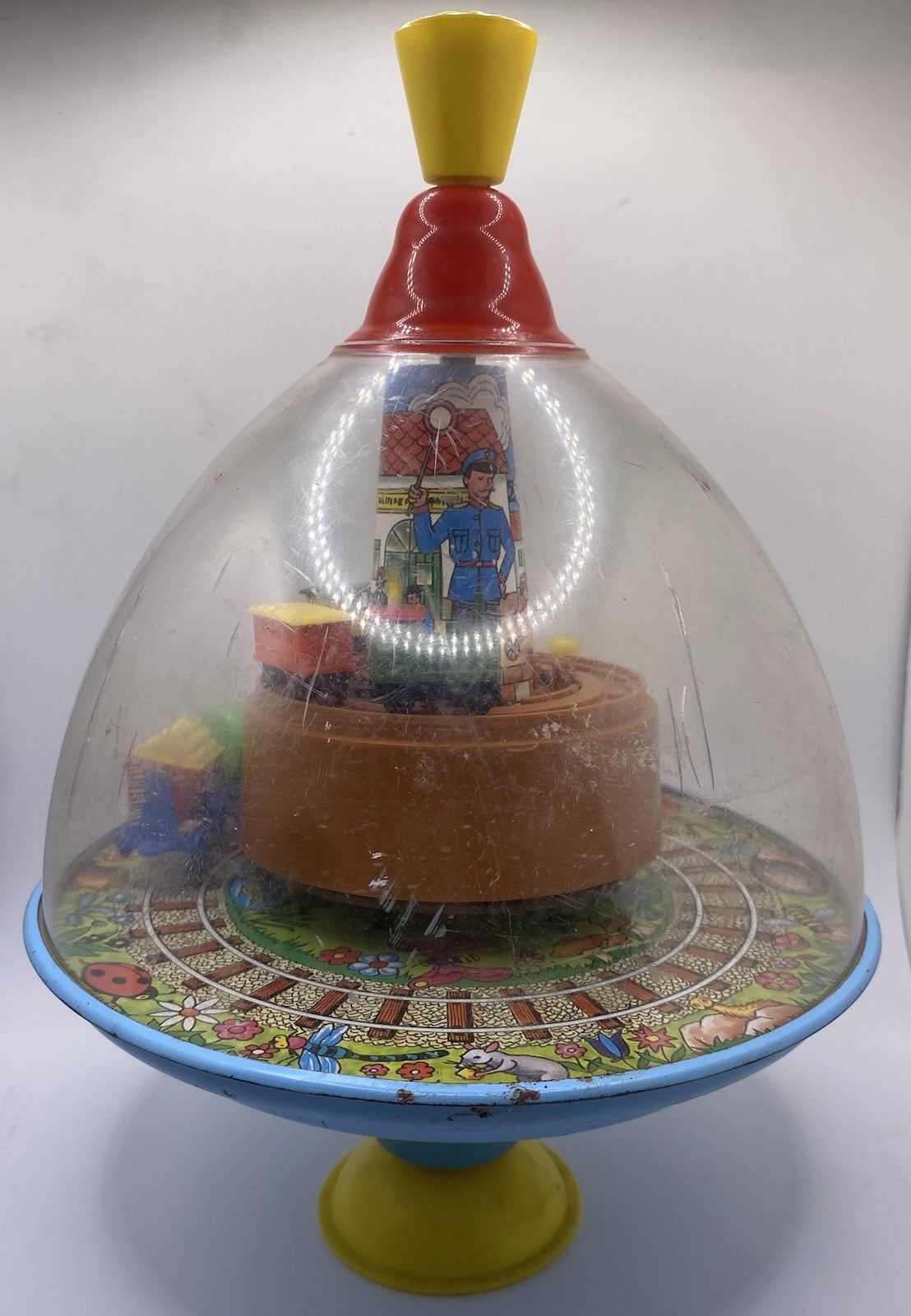 Vintage 1950sKarl Rohrseitz Zirndorf Spin Top Toy Tin Top Train 11" West Germany