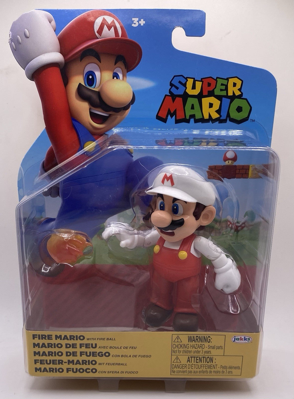 Super Mario Bros Fire Mario W/ Fireball 4" Action Figure Jakks Pacific Nintendo