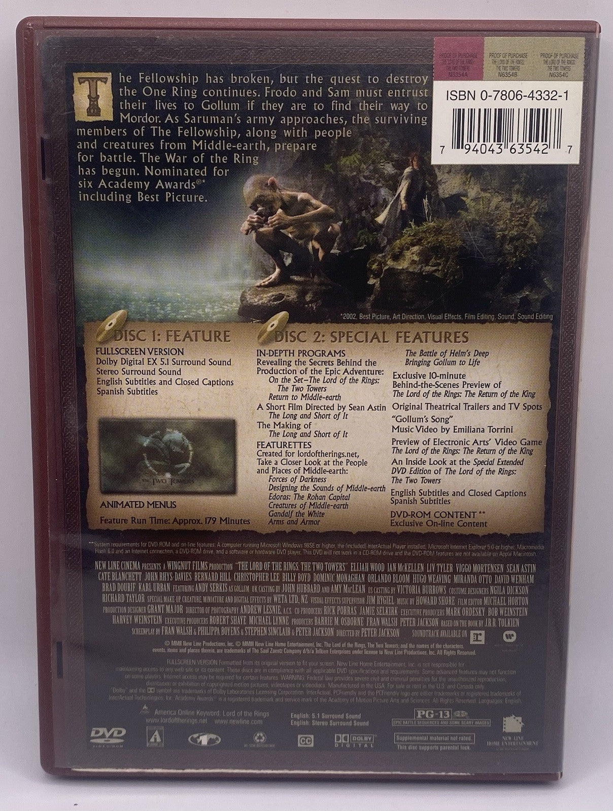 2 Pack The Lord Of The Rings Bundle: THE FELLOWSHIP OF THE RING & THE TWO TOWERS