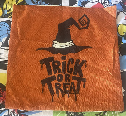 Trick Or Treat Holloween Pillow Cover 17x17 With Zipper Orange