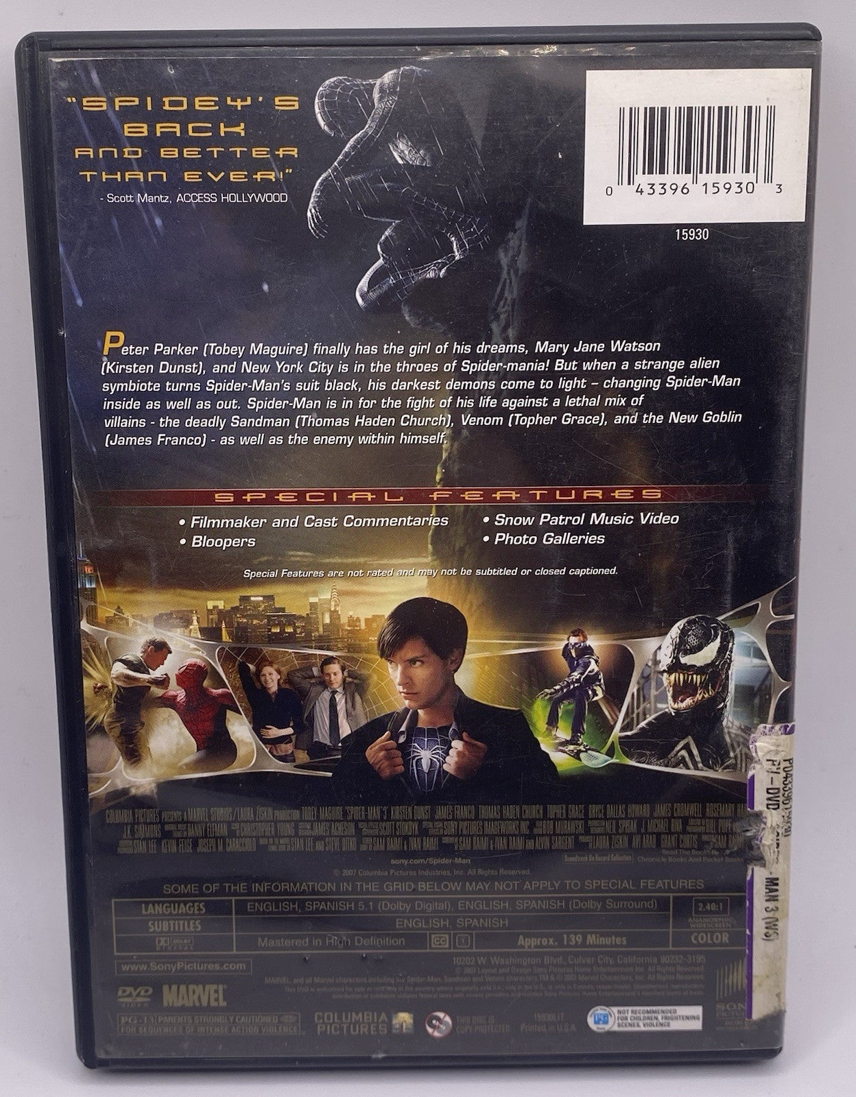 Marvel Spider-Man Collection Lot Set 1-3 [DVD] Tobey McGuire Sony Pictures VG++