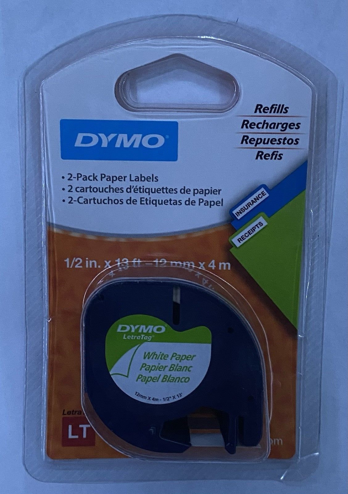 DYMO LABEL TAPE LETRATAG LABEL MAKER 1/2in X 13ft, 12mm X 4m, 91331 WHITE