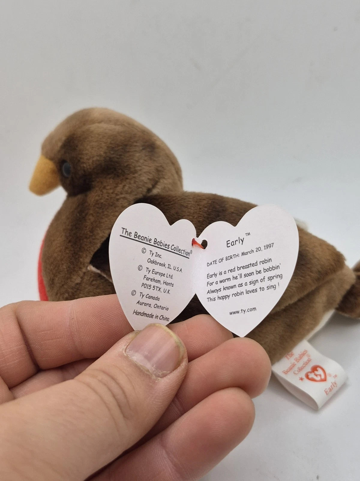 EARLY March 20, 1997 Ty Beanie Babies Red Breasted ROBIN Bird Baby *MWMT*