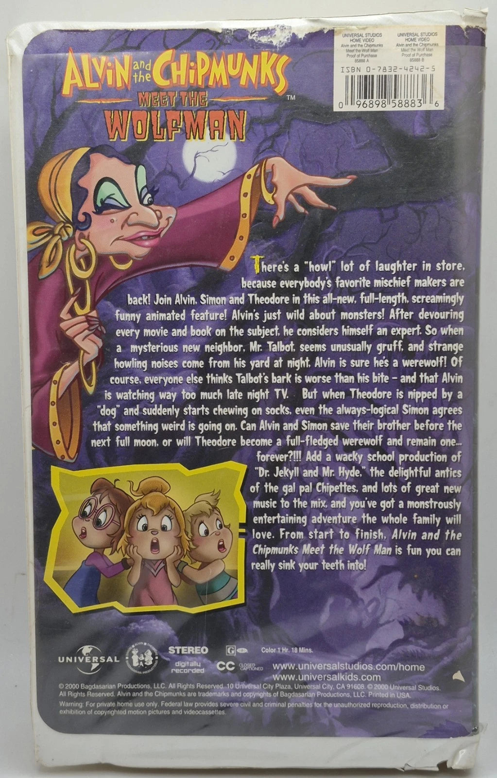 Alvin and the Chipmunks Meet the Wolfman (VHS, 2000)(TESTED WORKS)