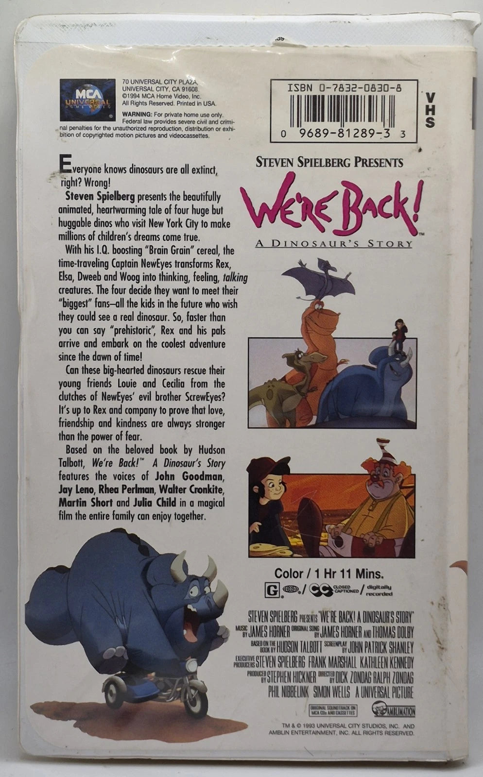 Were Back A Dinosaurs Story (VHS, 1994, Clamshell)(TESTED WORKS)