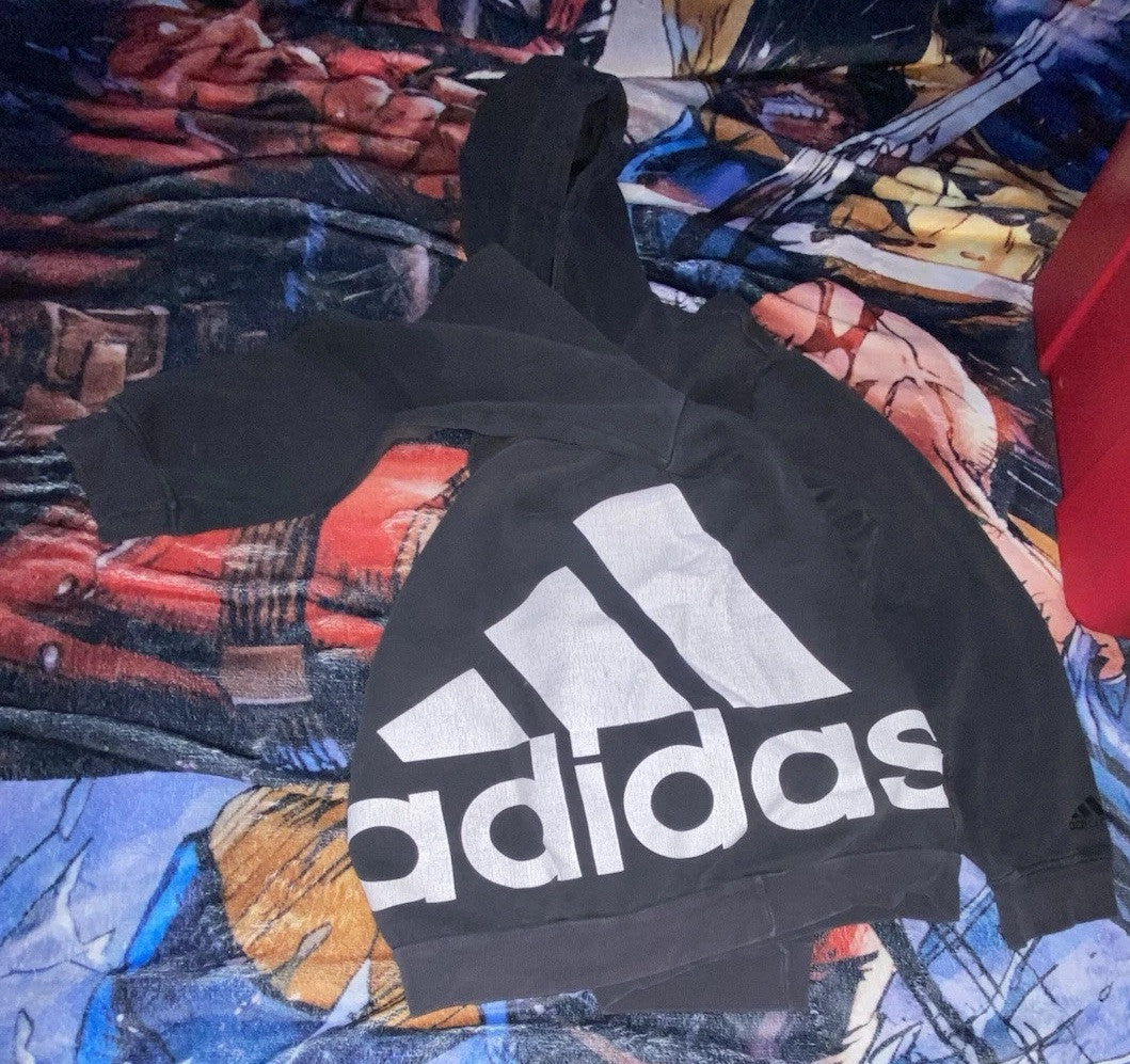 Adidas Sweatshirt Adult Black Three Stripe Pullover Hoodie Athletic Size: XL