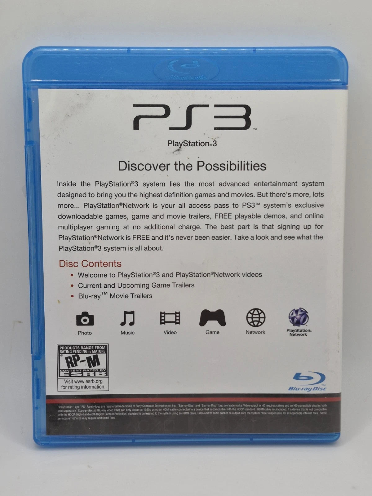 PS3 Blu-Ray Welcome to PlayStation 3 PlayStation Network Disc