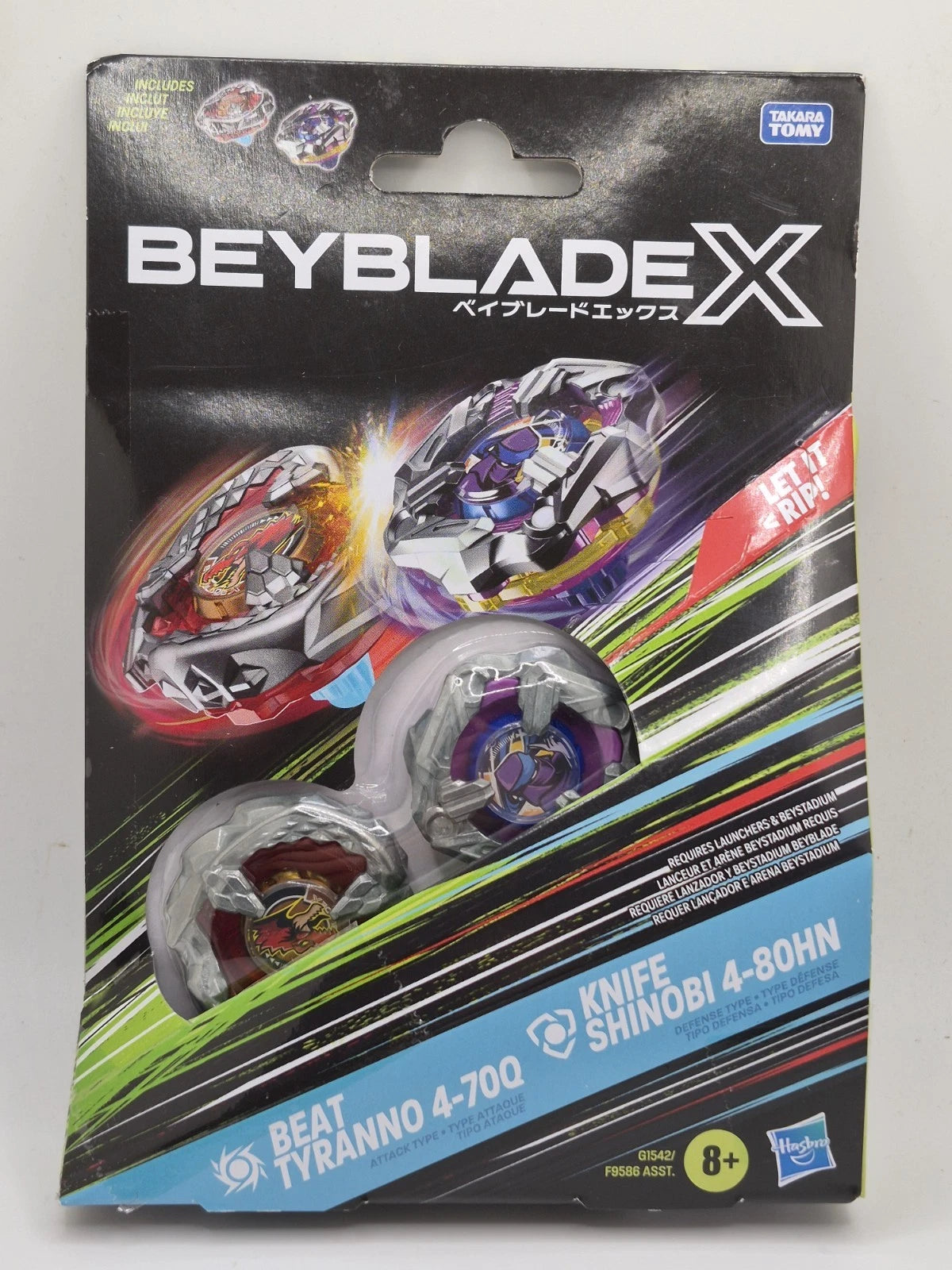 Beyblade X Beat Tyranno 4-70Q & Knife Shinobi 4-80HN Spinning Top Battle Set