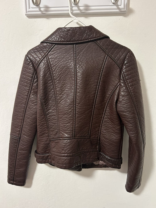 Guess Los Angeles Women’s Moto Jacket Coat Faux Leather Vegan Brown Wine Size M