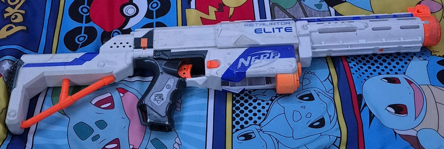 Nerf N-Strike Elite White Retaliator Dart Gun Blaster /Missing Dart Mag & Darts!