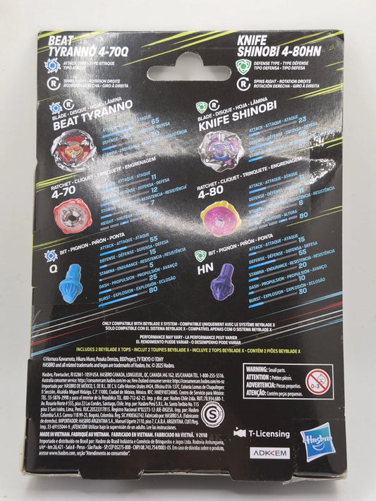 Beyblade X Beat Tyranno 4-70Q & Knife Shinobi 4-80HN Spinning Top Battle Set